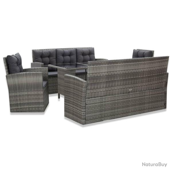 Ensemble � manger d'ext�rieur 5pcs coussins R�sine tress�e Gris