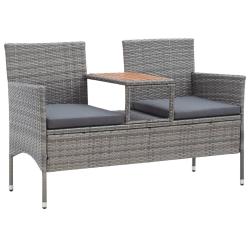 Banc de 2 places et table &agrave; th&eacute; 143 cm poly rotin gris