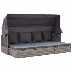Lit avec toit, gris m&eacute;lang&eacute;, en r&eacute;sine tress&eacute;e, pour la terrasse