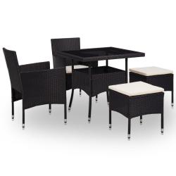 Ensemble &agrave; manger d'ext&eacute;rieur 5pcs Noir R&eacute;sine tress&eacute;e et verre