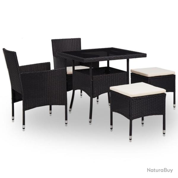 Ensemble � manger d'ext�rieur 5pcs Noir R�sine tress�e et verre
