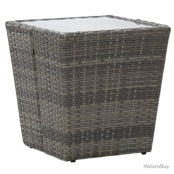 Table � th� Gris 41,5x41,5x43 cm R�sine tress�e et verre tremp�