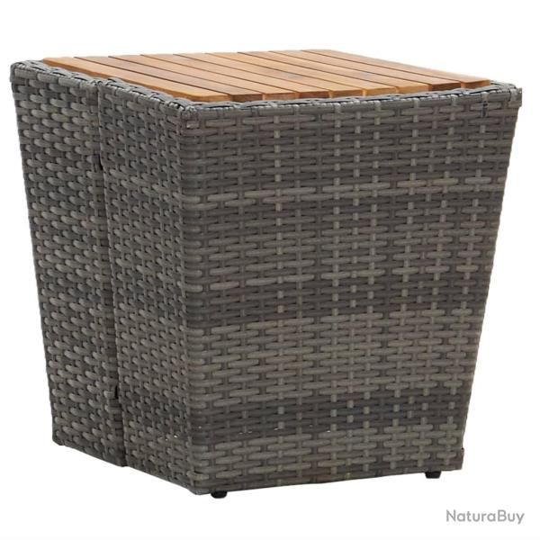 Table � th� gris 41,5x41,5x43cm r�sine tress�e et bois d'acacia