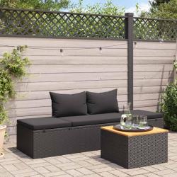 Chaise longue avec coussins R&eacute;sine tress&eacute;e Noir