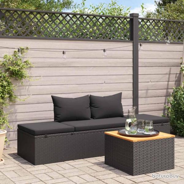 Chaise longue avec coussins R�sine tress�e Noir