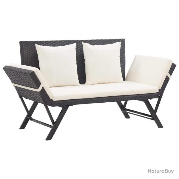 Banc avec coussins, r�sine tress�e noire, pour le jardin, 176 cm