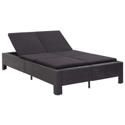 Transat 2 places avec coussin, en r&eacute;sine tress&eacute;e noire, pour la terrasse