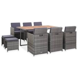 Salon de 11 pcs R&eacute;sine tress&eacute;e bois d'acacia Anthracite
