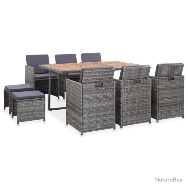 Salon de 11 pcs R�sine tress�e bois d'acacia Anthracite