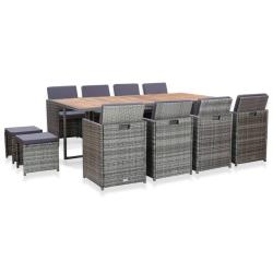 Salon de 13 pcs R&eacute;sine tress&eacute;e bois d'acacia Anthracite