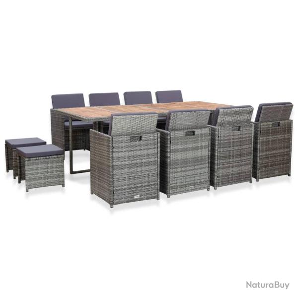 Salon de 13 pcs R�sine tress�e bois d'acacia Anthracite