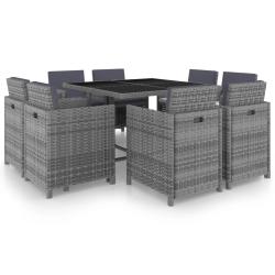 Ensemble &agrave; manger d'ext&eacute;rieur avec coussins 9pcs r&eacute;sine tress&eacute;e