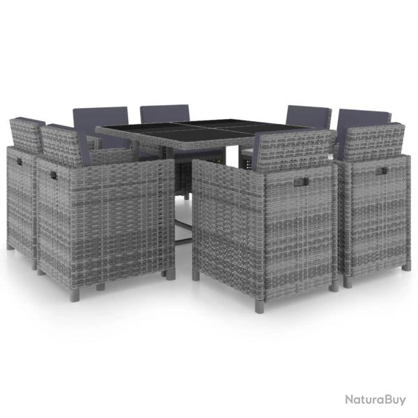 Ensemble � manger d'ext�rieur avec coussins 9pcs r�sine tress�e