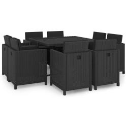 Ensemble &agrave; manger d'ext&eacute;rieur 9pcs coussins r&eacute;sine tress&eacute;e noir