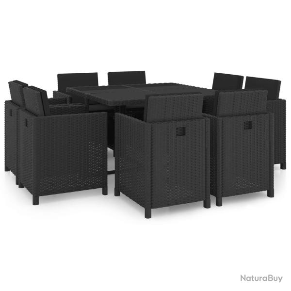 Ensemble � manger d'ext�rieur 9pcs coussins r�sine tress�e noir