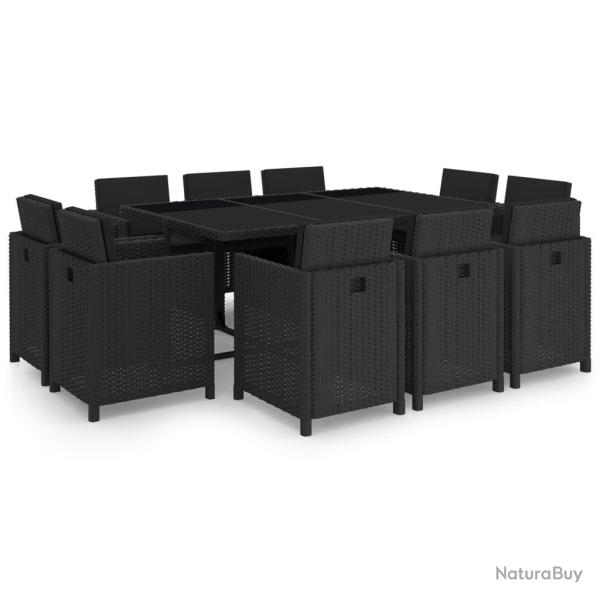 Ensemble � manger d'ext�rieur 11 pcs coussins poly rotin noir