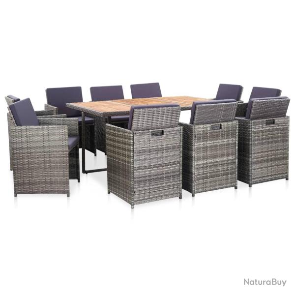 Ensemble � manger d'ext�rieur et coussins 11 pcs r�sine tress�e