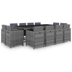 Ensemble &agrave; manger d'ext&eacute;rieur 13 pcs coussins rotin anthracite