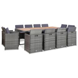 Mobilier &agrave; d&icirc;ner ext&eacute;rieur 13pcs coussins Poly rotin Anthracite