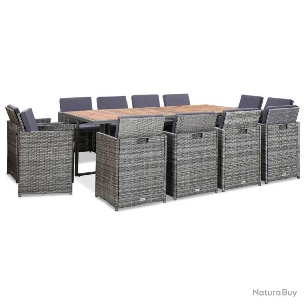 Mobilier � d�ner ext�rieur 13pcs coussins Poly rotin Anthracite