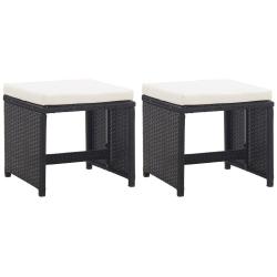 Tabourets de lot de 2 avec coussins R&eacute;sine tress&eacute;e Noir