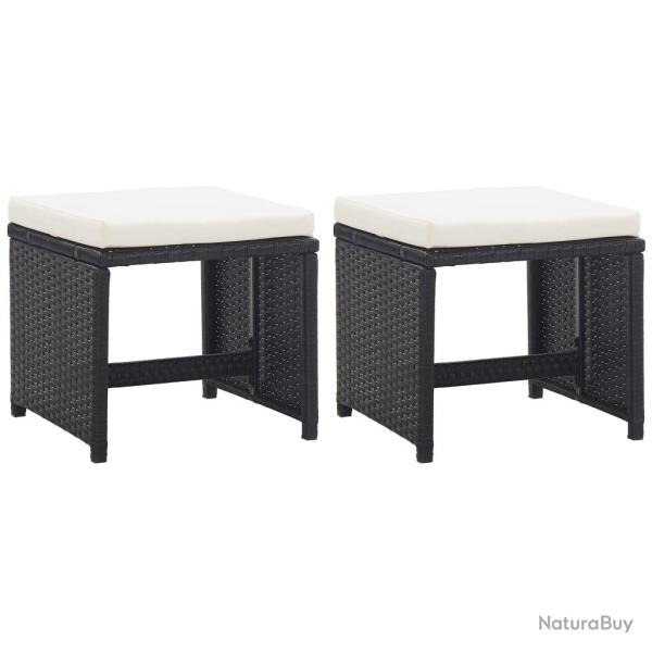 Tabourets de lot de 2 avec coussins R�sine tress�e Noir