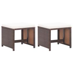 Tabourets de lot de 2 et coussins R&eacute;sine tress&eacute;e Marron