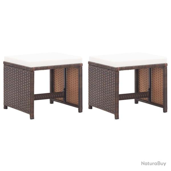 Tabourets de lot de 2 et coussins R�sine tress�e Marron