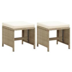 Tabourets de lot de 2 avec coussins R&eacute;sine tress&eacute;e Beige
