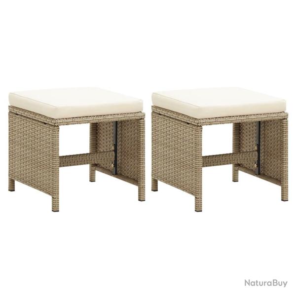 Tabourets de lot de 2 avec coussins R�sine tress�e Beige