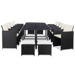 Ensemble &agrave; manger d'ext&eacute;rieur 15 pcs avec coussins rotin Noir