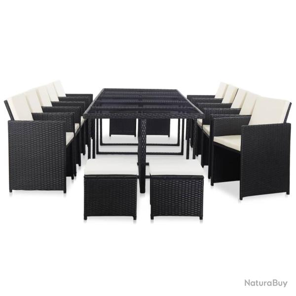 Ensemble � manger d'ext�rieur 15 pcs avec coussins rotin Noir