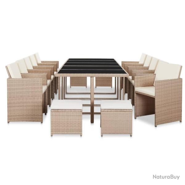 Ensemble � manger d'ext�rieur avec coussins 15 pcs Rotin Beige