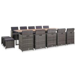 Ensemble &agrave; manger d'ext&eacute;rieur 15 pcs coussins rotin Anthracite
