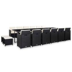 Ensemble &agrave; manger d'ext&eacute;rieur 17 pcs avec coussins Rotin Noir