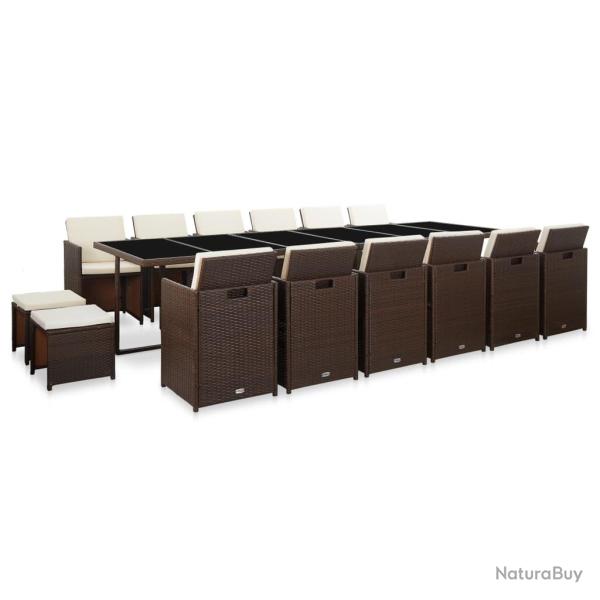 Ensemble � manger d'ext�rieur avec coussins 17 pcs rotin Marron
