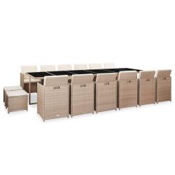 Ensemble &agrave; manger d'ext&eacute;rieur avec coussins 17 pcs rotin Beige