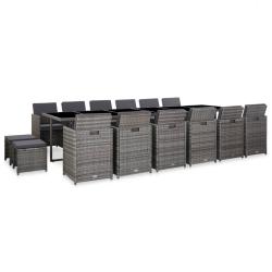 Ensemble de salle &agrave; manger d'ext&eacute;rieur et coussins 17 pcs Gris