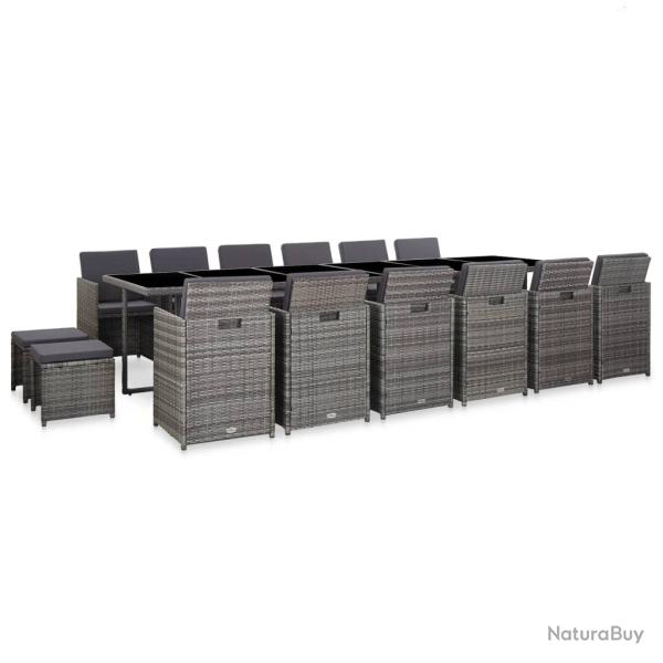 Ensemble de salle � manger d'ext�rieur et coussins 17 pcs Gris