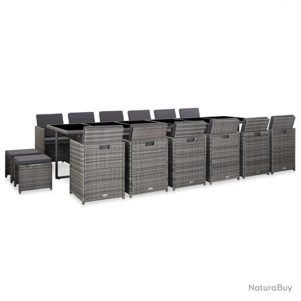 Ensemble de salle � manger d'ext�rieur et coussins, 17 pi�ces, gris