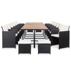 Ensemble &agrave; manger d'ext&eacute;rieur 17 pcs avec coussins Rotin Noir