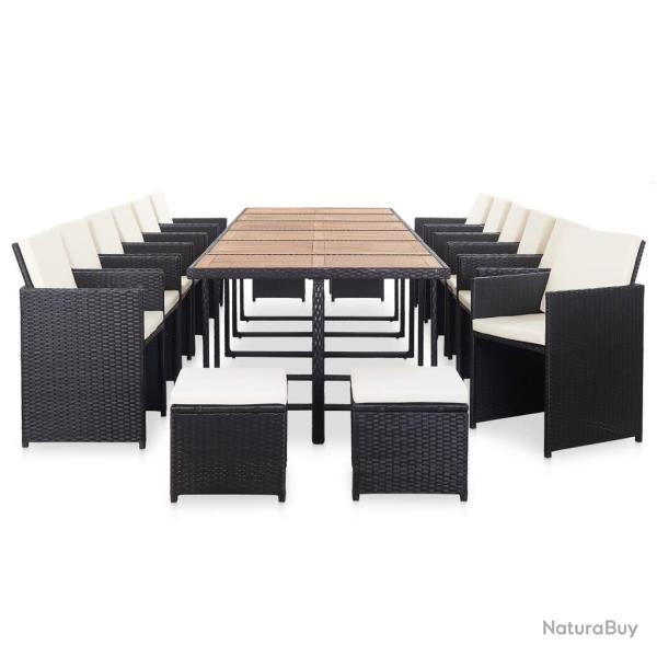 Ensemble � manger d'ext�rieur 17 pcs avec coussins Rotin Noir