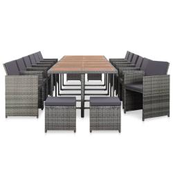 Ensemble de salle &agrave; manger d'ext&eacute;rieur et coussins 17 pcs Gris