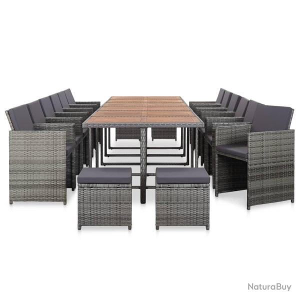 Ensemble de salle � manger d'ext�rieur et coussins 17 pcs Gris