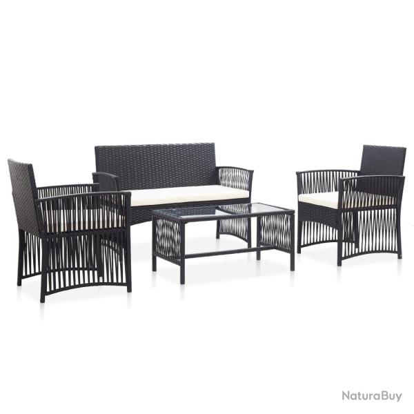 Salon de 4 pcs avec coussin R�sine tress�e Noir
