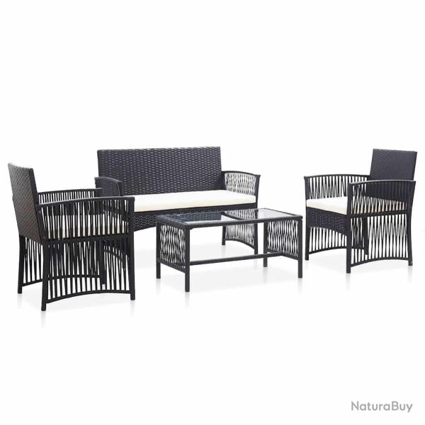Salon 4 pi�ces avec coussin noir en r�sine tress�e