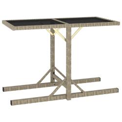 Table de Beige 110x53x72 cm Verre et r&eacute;sine tress&eacute;e
