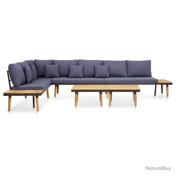 Salon de 7 places avec coussins Acacia solide Marron