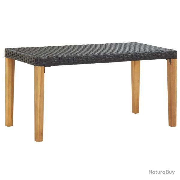 Banc de 120 cm Noir R�sine tress�e et bois d'acacia