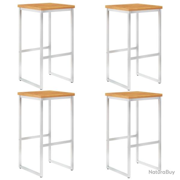 Chaises de bar lot de 4 bois d'acacia solide/acier inoxydable